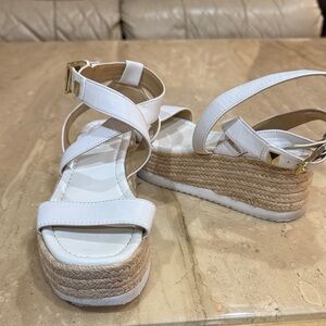MICHAEL Michael Kors White Leather Espadrille Wedge Sandals